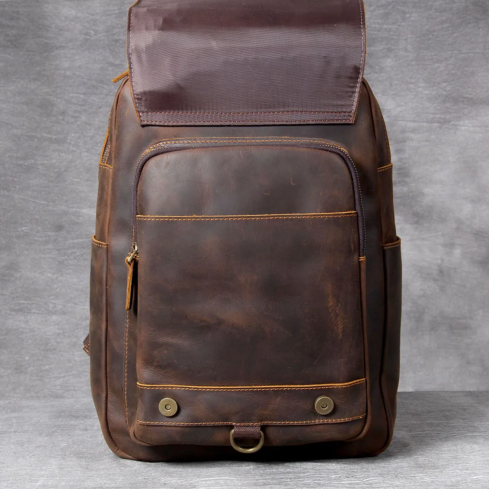 S.WORKER Vintage Echtleder-Rucksack Laptop-Tasche Crazy-Horse-Leder Schultasche Outdoor-Reise-Weekender-Schultertasche – Detail 9