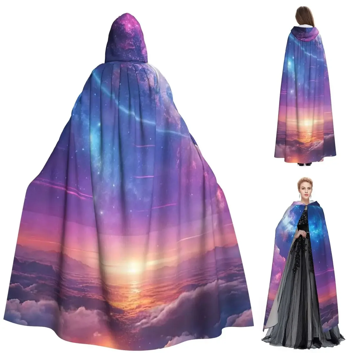 

Звездное небо, молочный путь, звездный длинный плащ с капюшоном, средневековый костюм ведьмы, накидка для косплея, Хэллоуин, вампир, для взрослых, унисекс