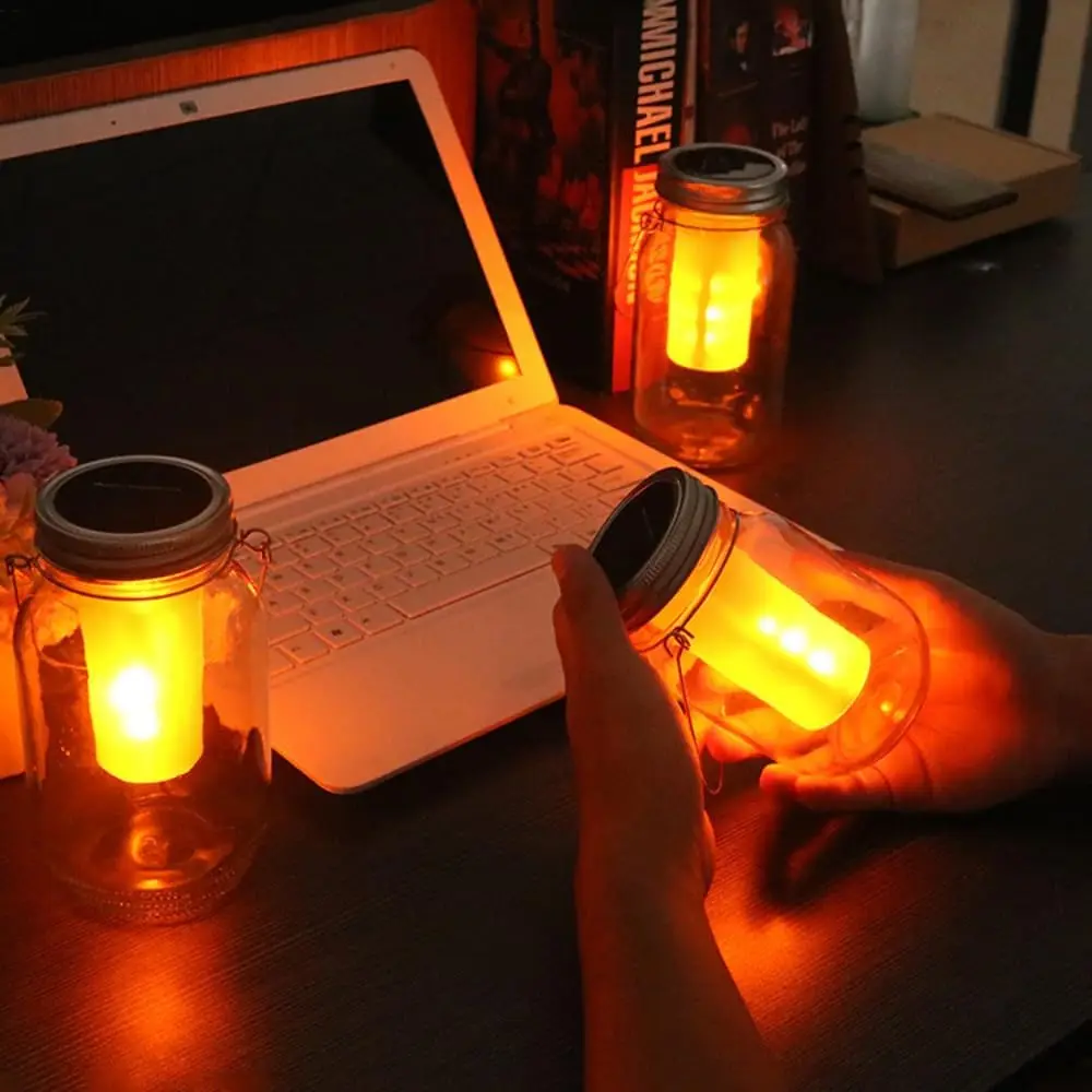 

4PCS Simulation Flame Flashing Solar Bottle Light Mason Jar Lids Lights for Home Decoration ,Wedding,