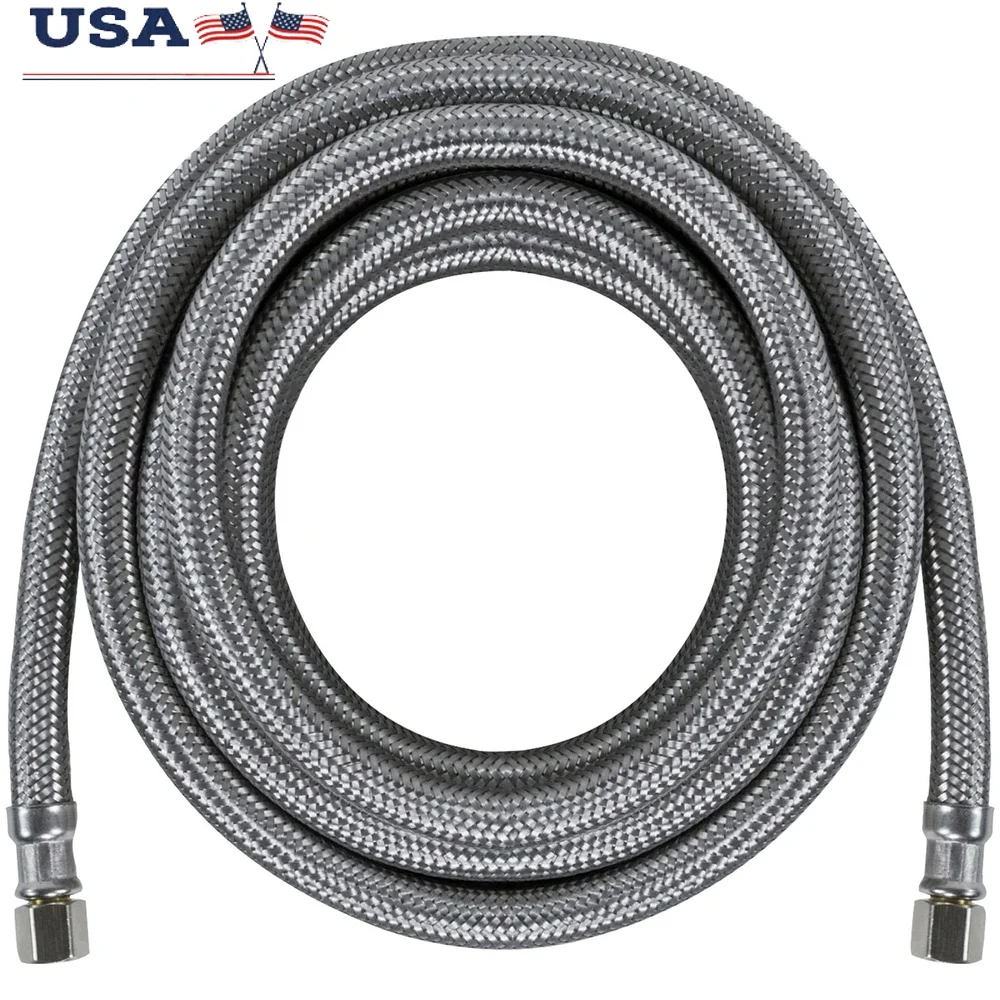 

Braided Stainless Steel Ice Maker Connector 15ft Flexible Durable 1/4 FCM Fittings Washer Resistant Burst Puncture Secure