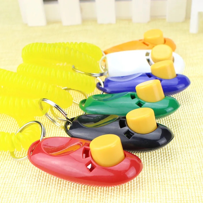 1 PCS Pet Cat Dog Training Clicker Plastic New Dogs Click Trainer Aid Too Adjustable Wrist Strap Sound Key Chain Dog Whistl