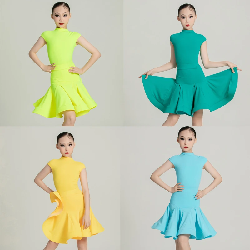 

Fashion National Standard Latin Dance Competitiom Dresses Girls Short Sleeve Ballroom Dance Performance Clothes Stage Wear