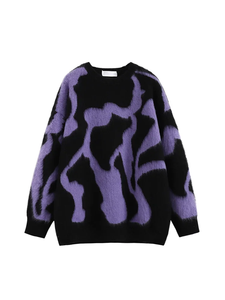 2024 New Trendy Women's Street Personalized Purple Hoodie Knitted Sweater Harajuku Unisex