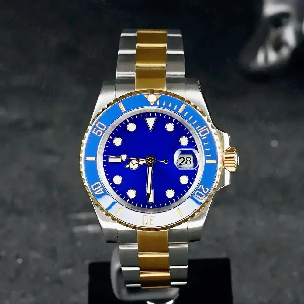 40mm Trendy Men Automatic Mechanical Watches Solid Stainless Steel Bracelet Silver Gold Black Blue Elegant Daily Luxury Style