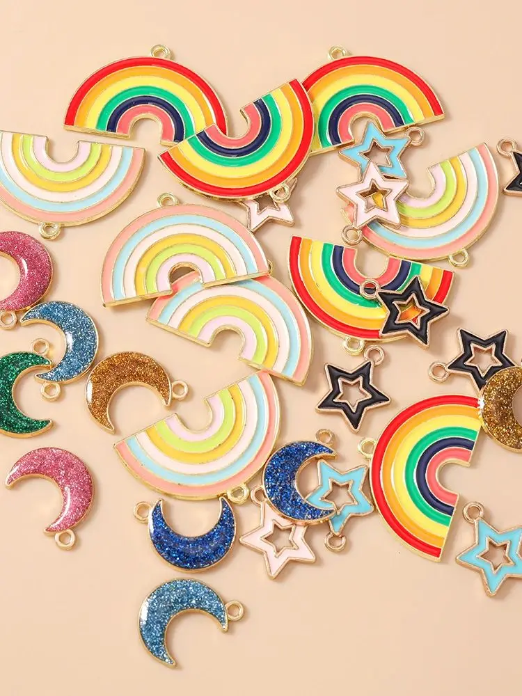 Leslie 10 Stück/Set Emaille-Mond-Stern-Regenbogen-Anhänger für Niedliche Ohrringe, Armbänder, Halsketten, Anhänger, DIY-Schmuckherstellungszubehör – Detail 1