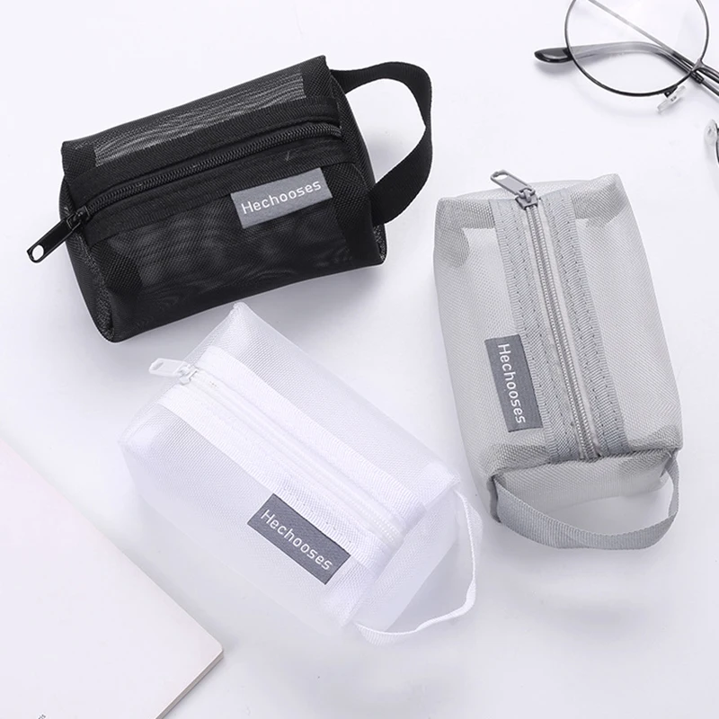 Mini Clear Nylon Mesh Cube Cosmetic Bags Cute for Women Small Lipstick Makeup Bags Pouch Data Line Key Earphone Organizer Case