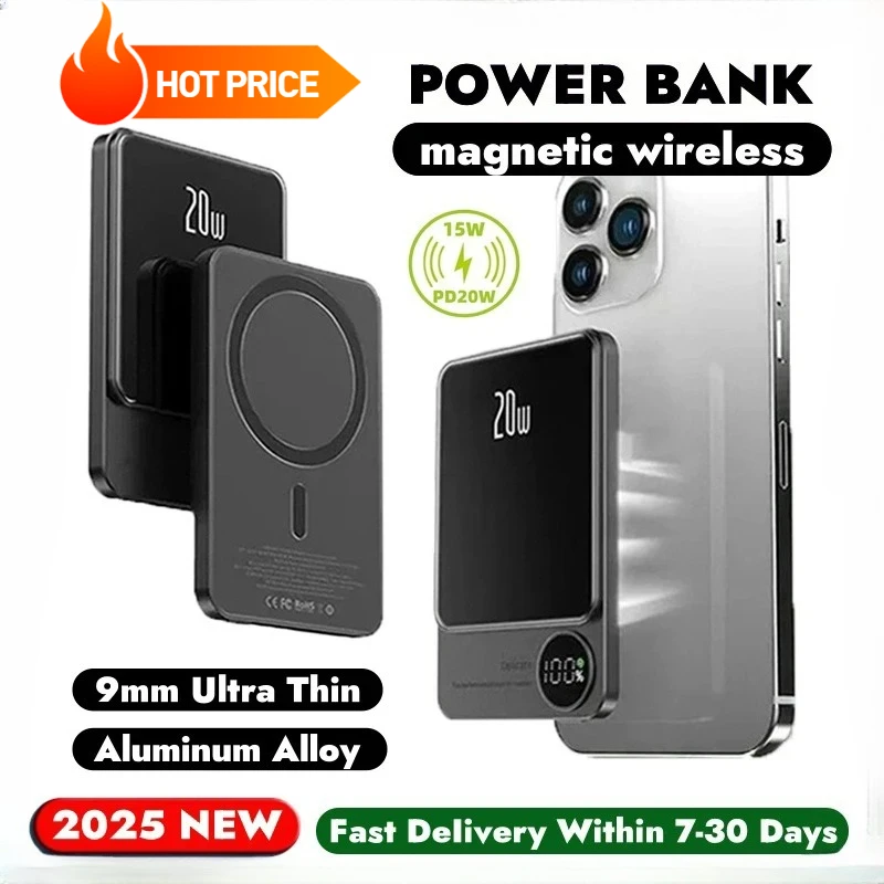 

New 10000mAh Magnetic Powerbank 20W Wireless Fast Charger Thin Power Bank for IPhone Xiaomi Samsung Portable External Battery