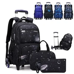 Bags School Student with Wheels Rolling Backpack for Boy Wheeled School Bag Wheels Trolley Bookbag Carry on Luggage with Lunch