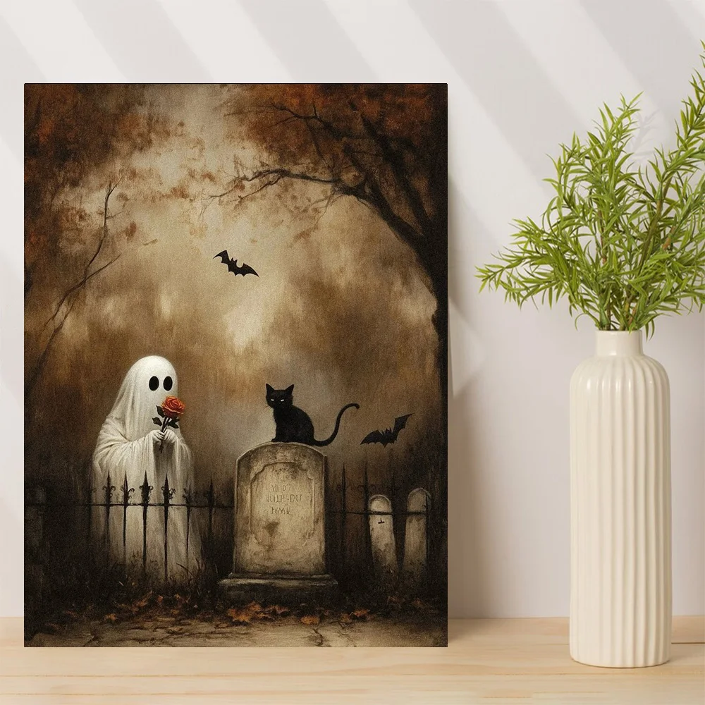 

1pc,Spookyvibes,ghostlyaesthetic, Modern Canvas Wall Art, Canvas paintings on the walls of the home, Framed, 12x16inch