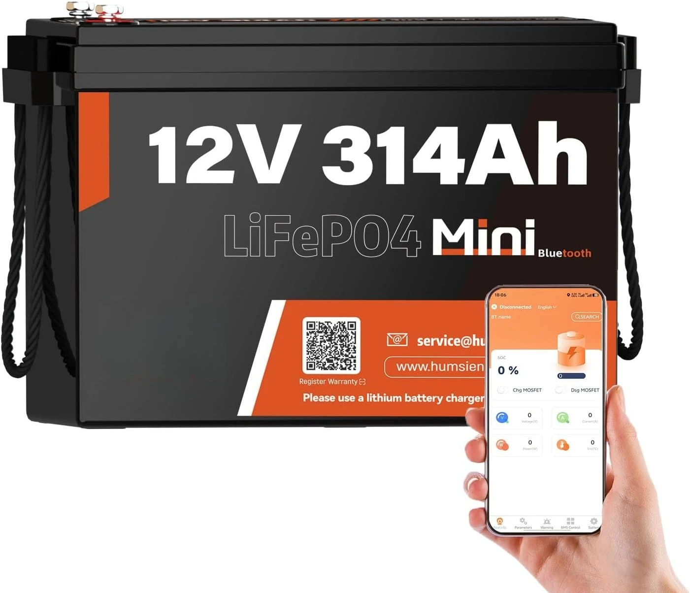 

12V 300Ah (314Ah) LiFePO4 Lithium Battery with Bluetooth – 4.19kWh Energy, 100A BMS, 15000+ Cycles, Low-Temp Protection,Hot Sale