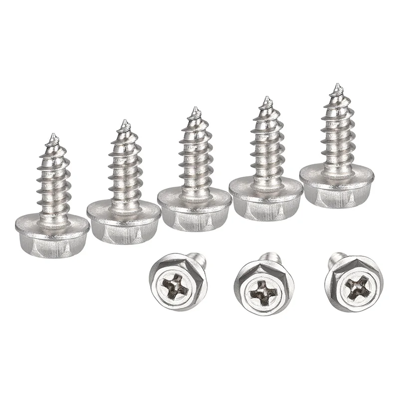 Uxcell 50pcs 304 Stainless Steel Phillips Hex Washer Self Tapping Screws M4 M5 M6 Hex Flange Sheet Metal Self Drilling Screws