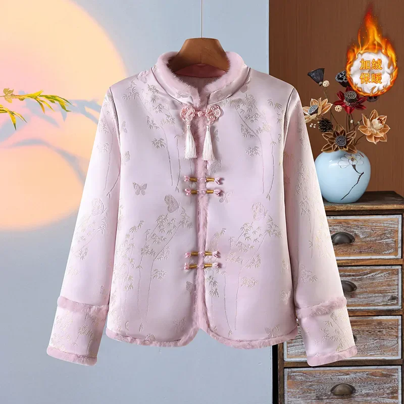 

Winter Chinese-Style Button Guofeng Cotton-Padded Coat Women's Tang Suit Outwear Loose Chic Prin Warm Short Coat Top JJ1257