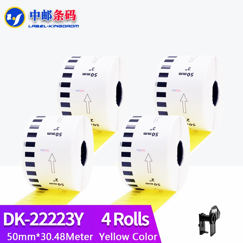 4 Refill Rolls Yellow Color DK-22223 50mm*30.48M Continuous Label for Brother Printer DK-2223 DK22223