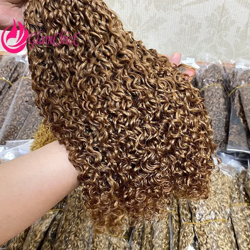 

Premium honey pixie curly crochet hair for women 14-26inch brown Brazilian Virgin Remy color 27 human hair for braids 100g/Pack