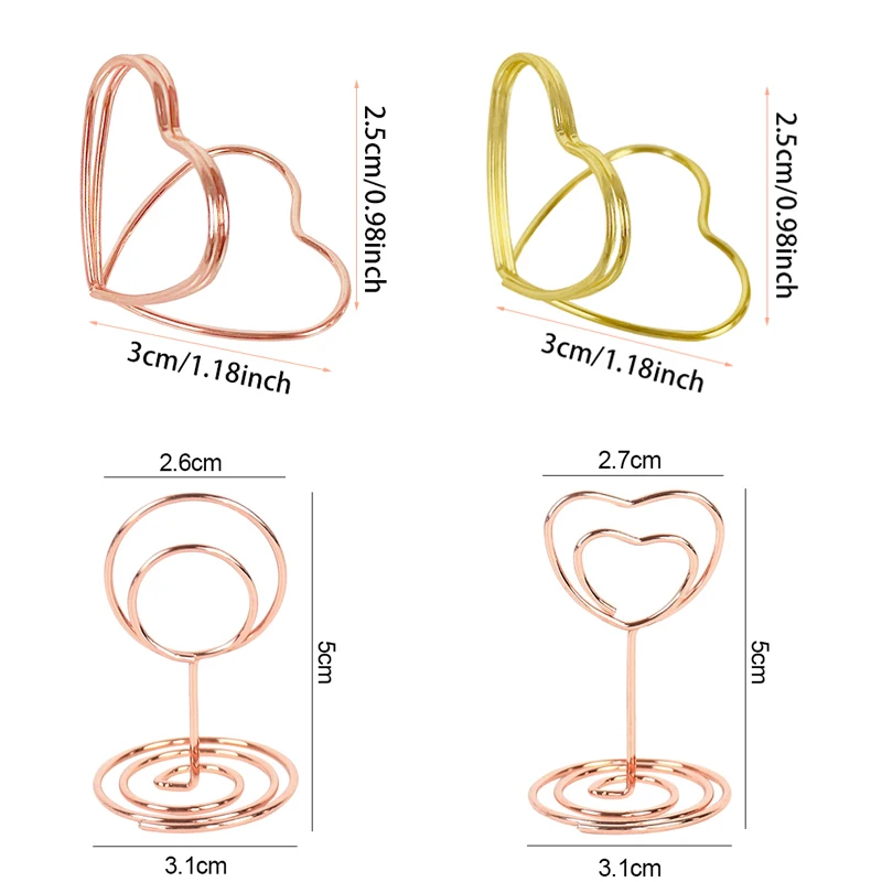 로맨틱 하트 사진 클립, 금속 로즈 골드 실버, 장소 메모 카드 홀더, 테이블 번호 스탠드, 웨딩 데스크탑 장식 용품, 10 개