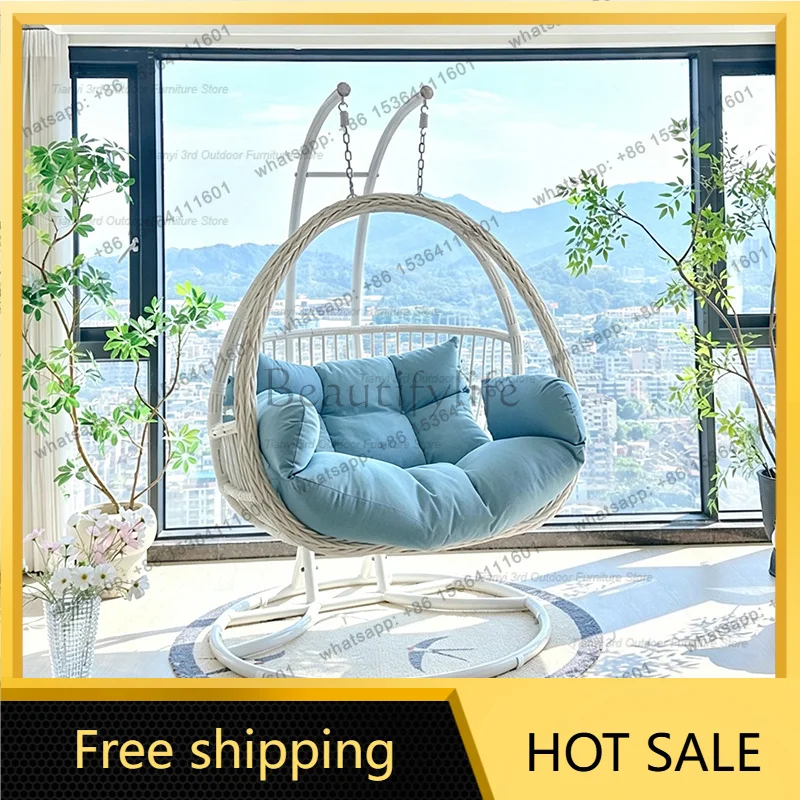 Best Sellers Nordic Creative Double Rattan Hanging Chair Modern Multifunctional Balcony Cradle Swing Chair Outdoor Furniture Sil