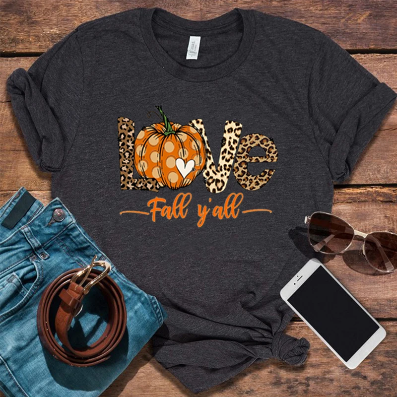 

Love Fall Y'All Shirt Leopard Print Fall Tshirt Thanksgiving Aesthetic Clothes Hello Pumpkin Tops Peace Love Thanksgiving Tee L