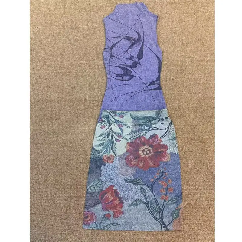 

Oriental Print A Line Skirt Set Women Summer New Chinese Style Bodycon Mini Skirt Y2K Dynastycore Streetwear Fashion