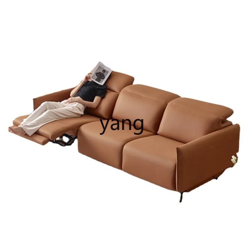 Yjq Multi-Functional Faux Leather Electric Double Sofa for Three People Small Apartment Living Room Recliner Modern Minimalist