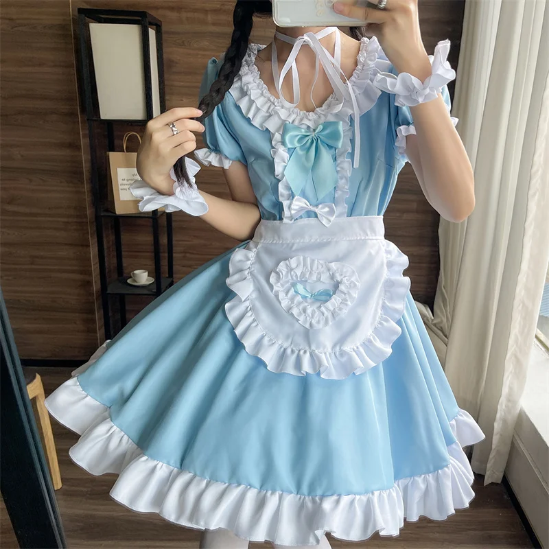 Kawaii Sexy Blauwe Meid Rok Strik Kant Lolita Vrouwen Prinses Pompjurk Grote Maat S-5XL Konijntje Meisje Uniform Cosplay Kostuum Pak