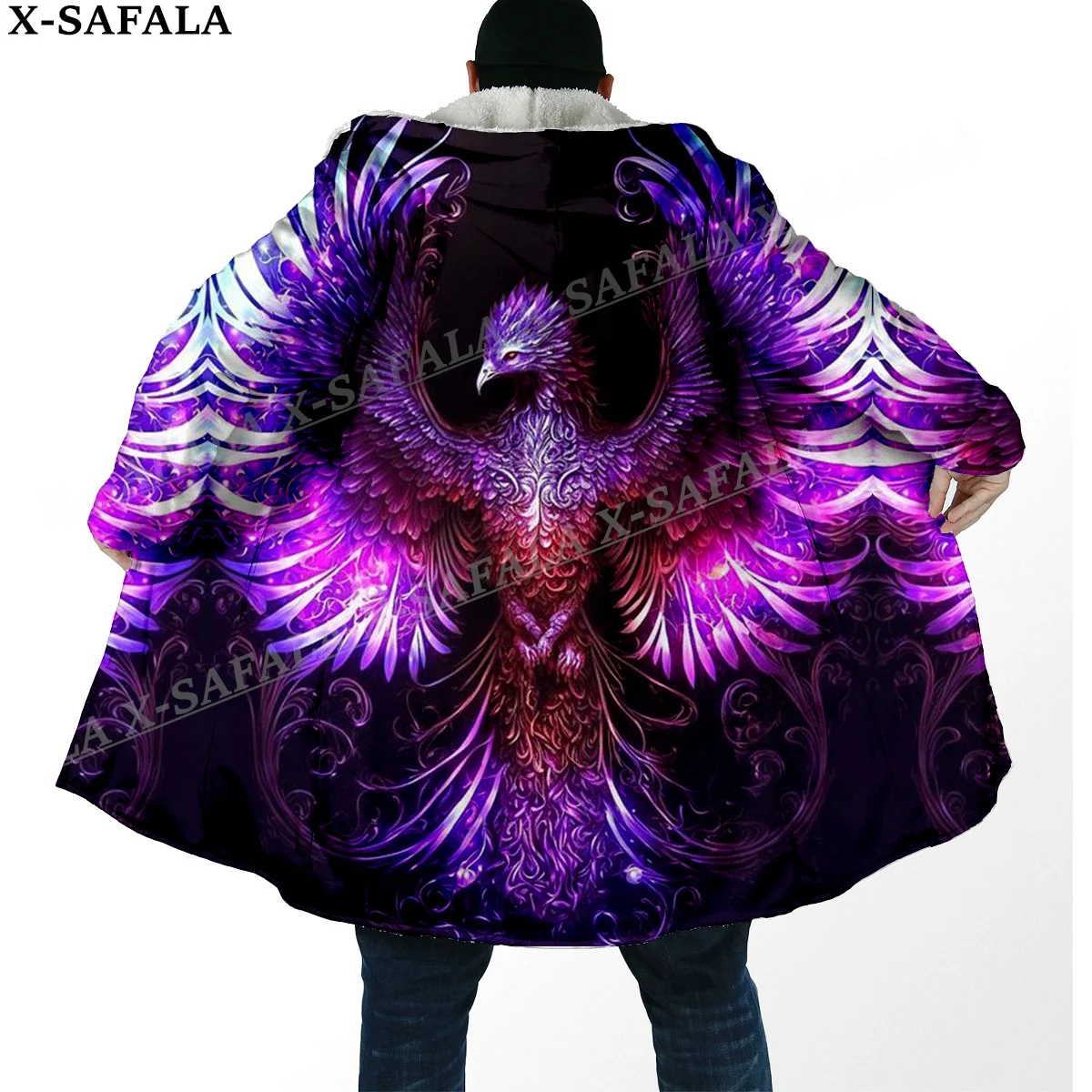 

Trippy Raven Darkness Fire Thick Warm Hooded Cloak Men Overcoat Coat Windproof Fleece Cape Robe Hooded Blanket-4