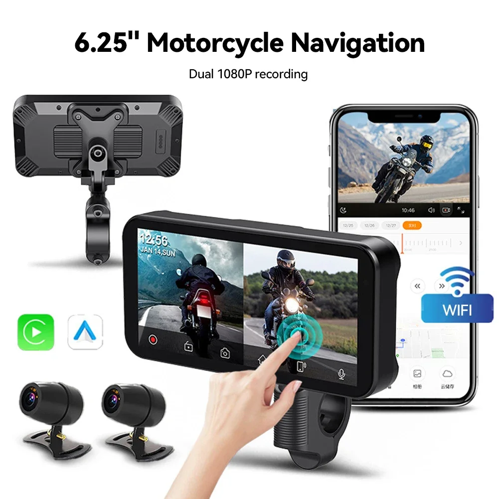 6.25'' Motorcycle Portable GPS Navigation Display Screen Motorcycle Wireless Carplay Android Auto Monitor IP67 Waterproof