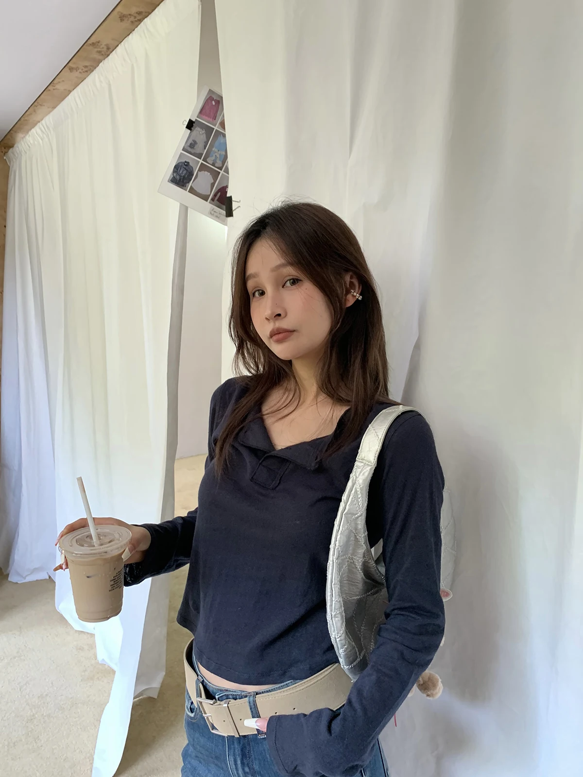 

Bluetique Lin Cotton Tee ort Sle Long Sve T-irt Commute Sle Autumn Thin Regular Length Cotton Blend T-irt