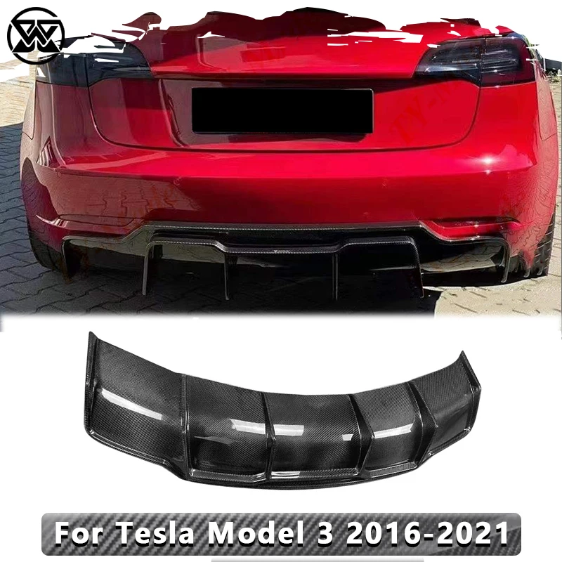 Car Rear Bumper Lip Spoiler Splitter Diffuser For Tesla Model 3 2016-2021 Carbon Fiber Rear Lip Diffuser