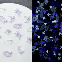 50pcs Mixed Luminous Cloudy Nail Charms Clear Purple Stars Moon Resin Nail Decoration Parts Y2K Manicure Design Accessories