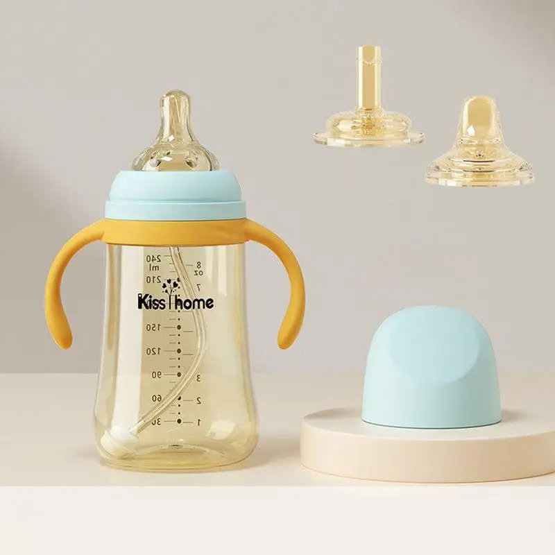 240ML Baby Feeding Bottle Silicone Straw Spill-Proof Leak-Resistant Toddler Training Drinking Water Sippy Cups