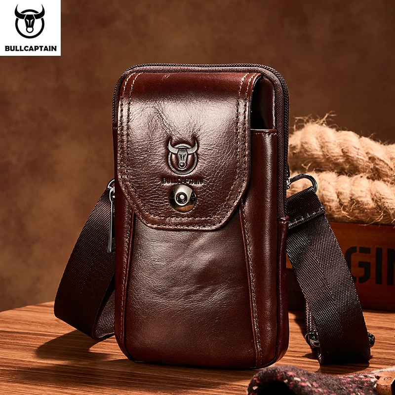 

BULLCAPTAIN мужские поясные сумки из натуральной кожи, сумки для телефона, поясная сумка, мужская маленькая нагрудная сумка на плечо, маленькие поясные сумки