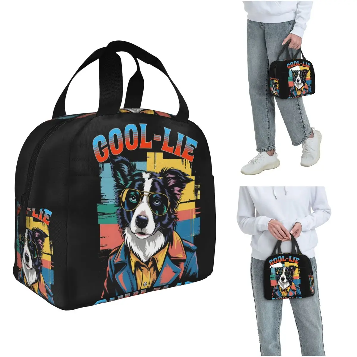 

Border Collie Style Dog In Sunglasses Insulated Lunch Bag for Cooler Thermal Food Box Tote Portable Lunch Boxes Container