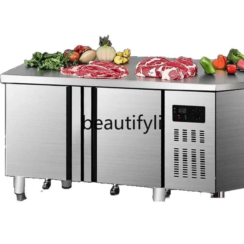 ตู้แช่แข็งสแตนเลสแบบสองอุณหภูมิ โต๊ะทำงานในครัว/ห้องนอน สำหรับเก็บรักษาความสดและแช่แข็ง