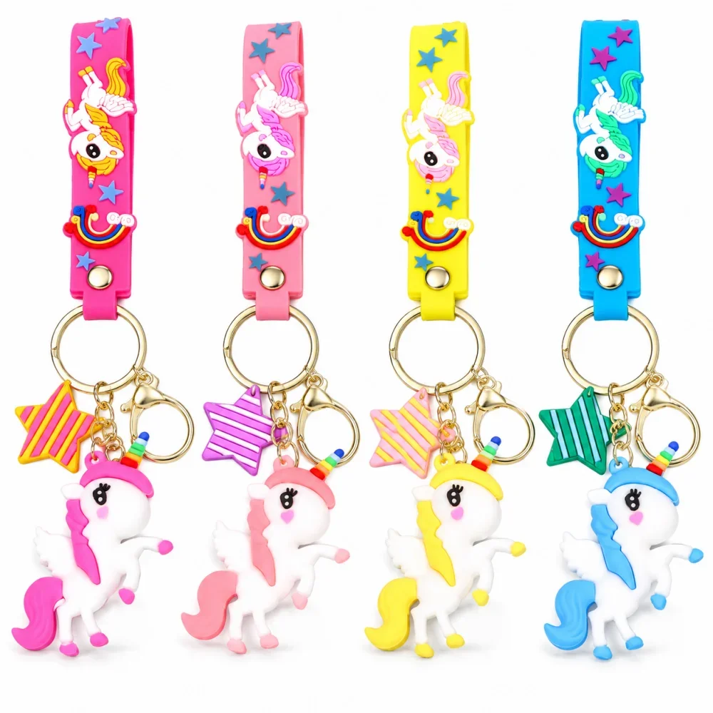 Unicorn Keychain for Kids Girls, 4 Color Rainbow Backpack Charm, Cute Purse Pendant, School Bag Accessory, Birthday Gift