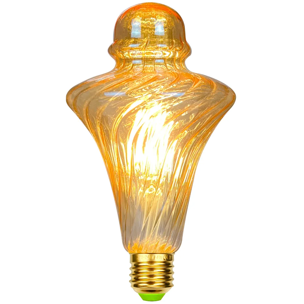 TIANFAN E27 Edison Bulb Led Filament Bulb φ95mm Twist Cone 2500Kelvin 4W Specialty Decorative Light Bulb 110V 220V