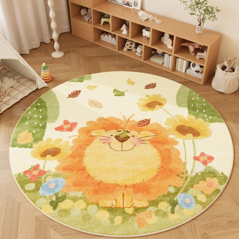 

Ковер с рисунком льва для гостиной, круглый, пушистый, мягкий, прикроватный, в мультяшном стиле, для спальни, утолщенный плюшевый коврик