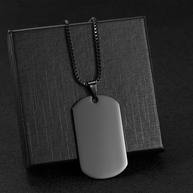 Customized Stainless Steel Engraved Photo Text Rectangle Pendant Necklace Laser Engraving Dog Tag 5mm Cuban Chain Family Gifts