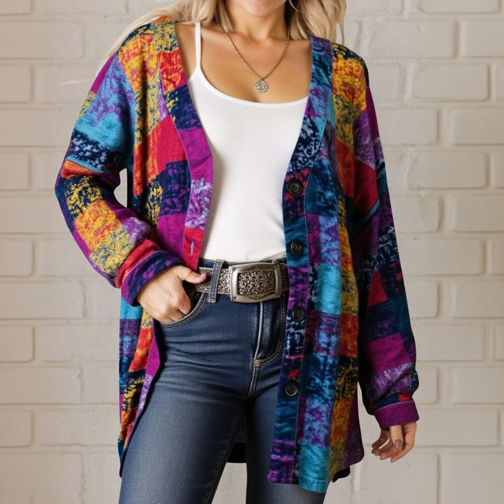 

Women's Patchwork Cardigan Long Sleeve Button Front Regular Fit Autumn Winter Casual Basic Daily Outerwear