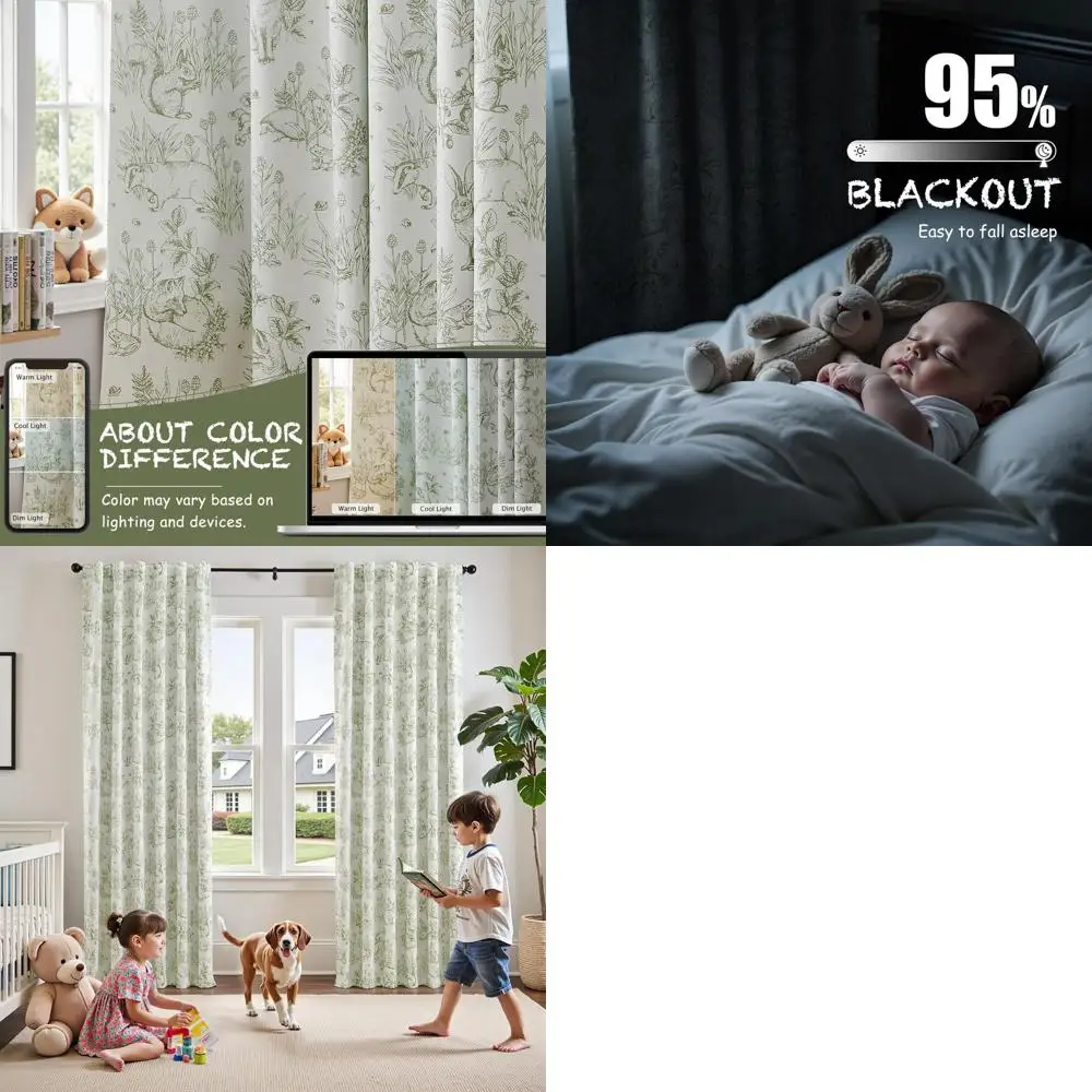 

Плотные шторы с термоизоляцией 84, лесная туалетка Sage Green Bunny, 2 панели в стиле фермерского дома