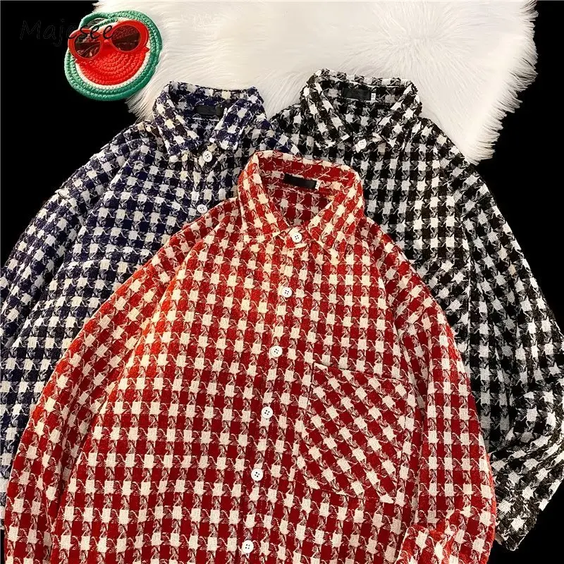 

M-3XL Jackets Men Cozy Plaid Chic All-match Classic Loose Autumn College Unisex Oversized Outwear Spring Daily Long Sleeved New