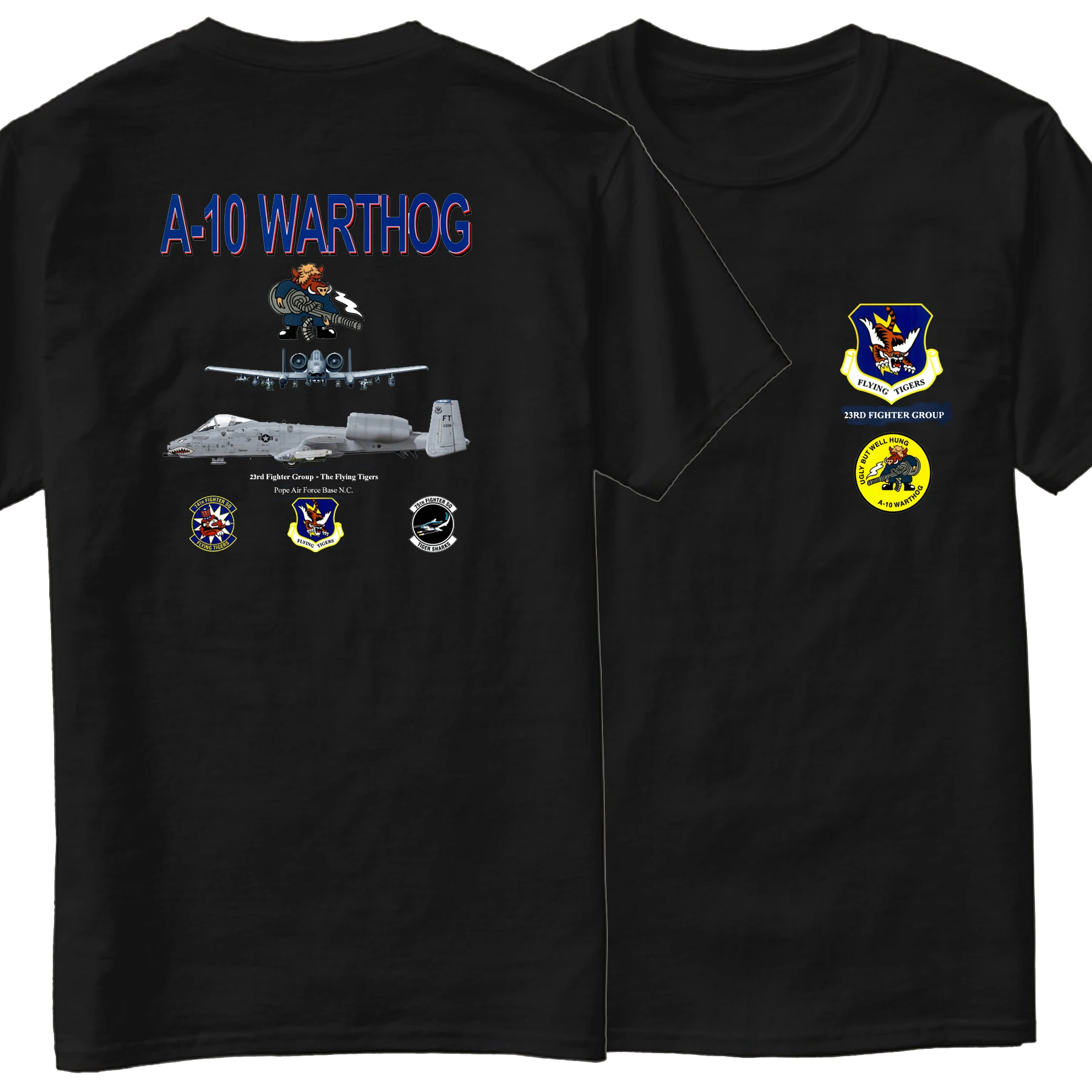 

USAF Flying Tigers 23 Fighter Group A-10 Warthog Attack Aircraft T-Shirt Short Sleeve Casual 100% Cotton O-Neck Mens T-shirt