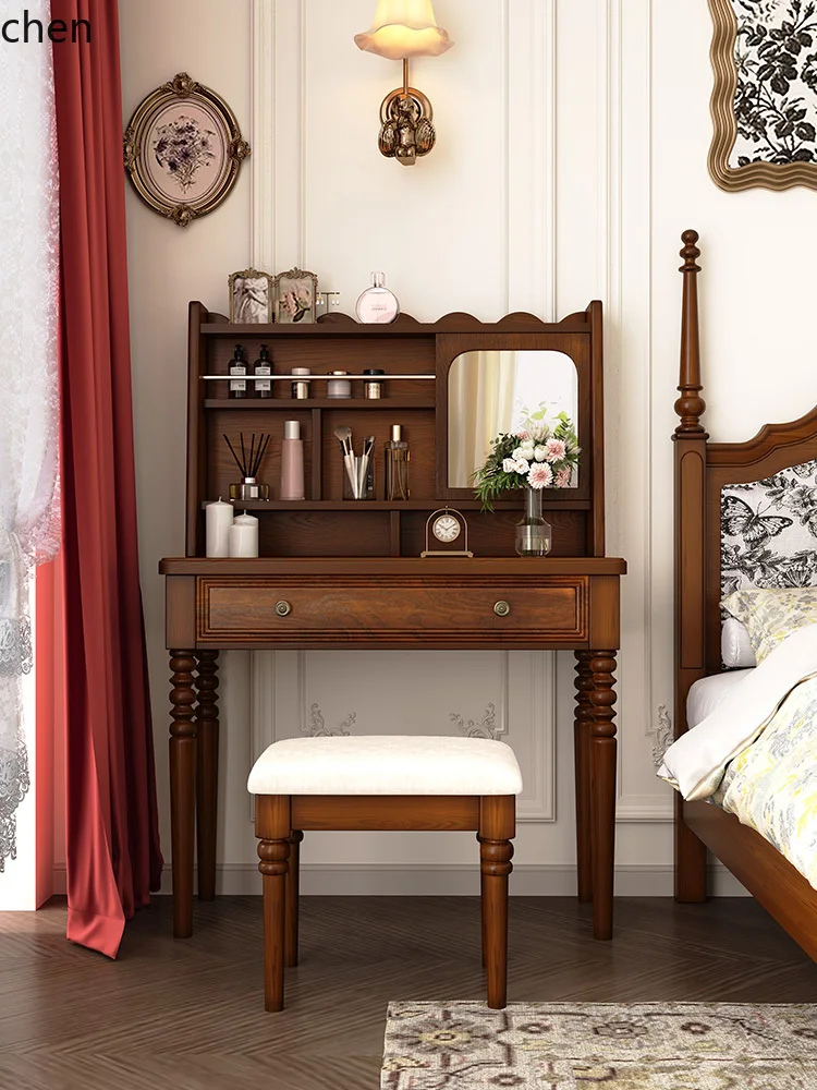 

YXY Solid Wood Dressing Table Small Apartment with Drawer Makeup Table Desk Storage Cabinet Integrated
