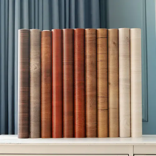 Películas de decoración del hogar de Color sólido con patrón de madera, pegatinas impermeables de PVC, puertas autoadhesivas, gabinete, muebles modernos, decoración de pared