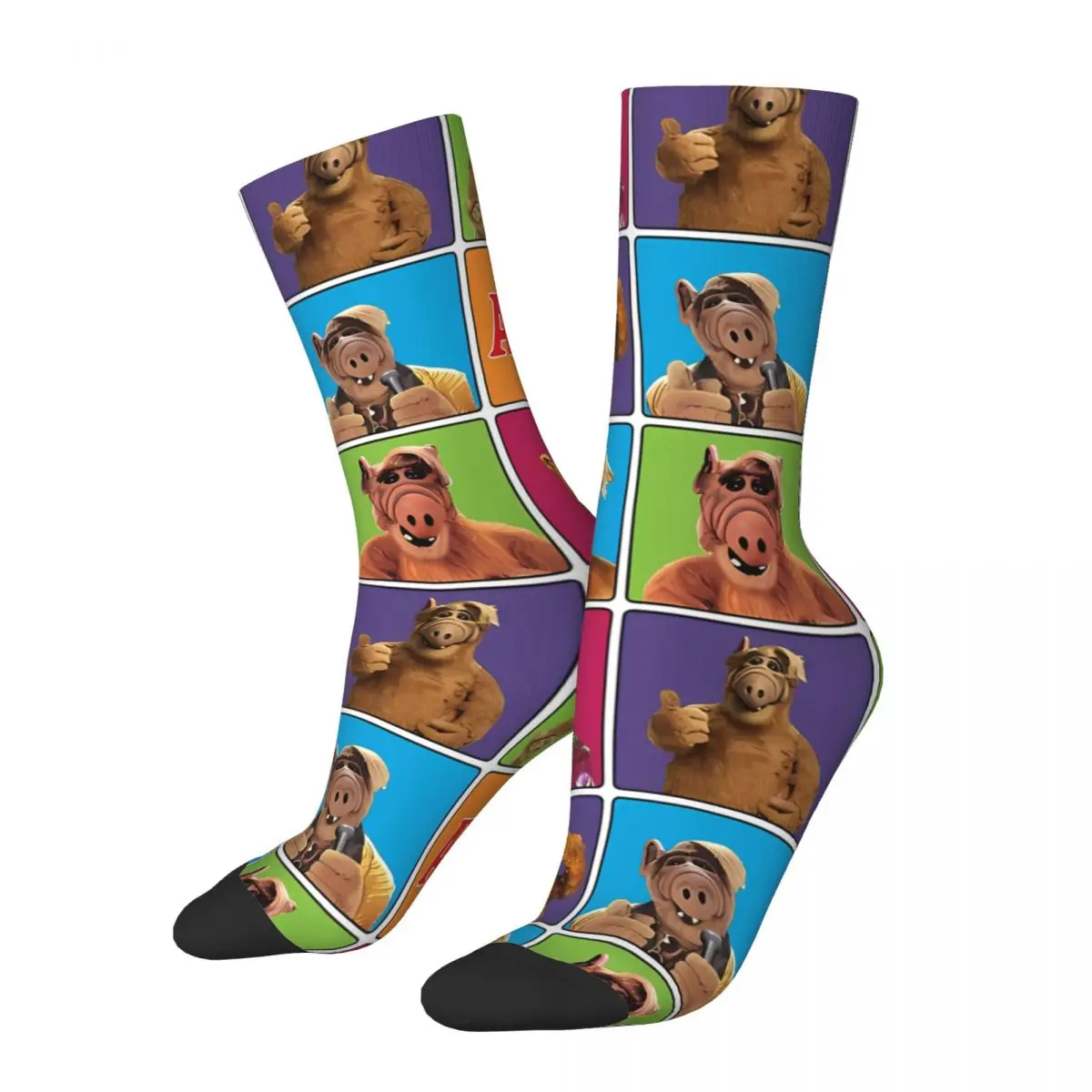 

Retro Gordon Squares Men's Socks ALF Ah Fu At Home TV Series Unisex Hip Hop Seamless Printed Happy Crew Sock Gift