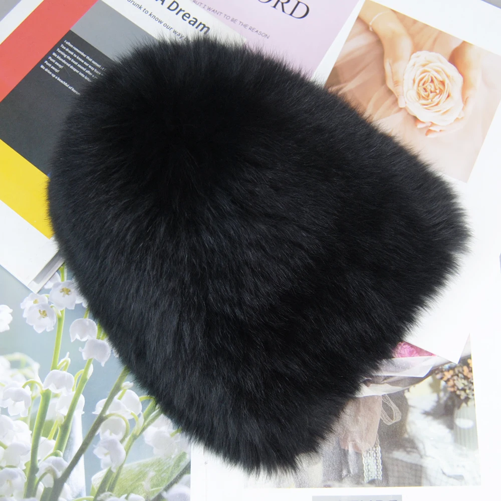 2024 Brand Women Natural Real Fox Fur Hat Winter Real Fox Fur Beanies Caps Handmade Warm Soft Knitted Real Fox Fur Skullies Cap