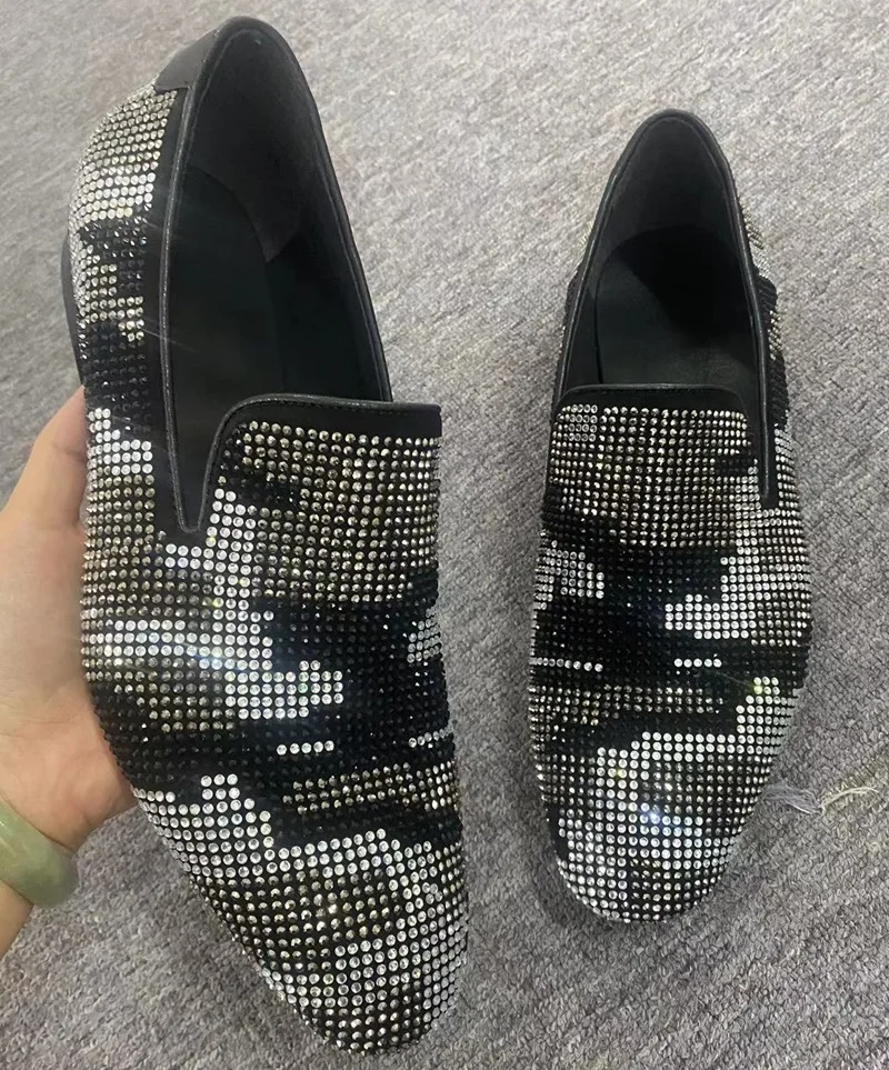 

New Fashion Mixed Colors Rhinestones Man Shoes High Quality Leather Casual Shoes Men Slip On Dress Shoes