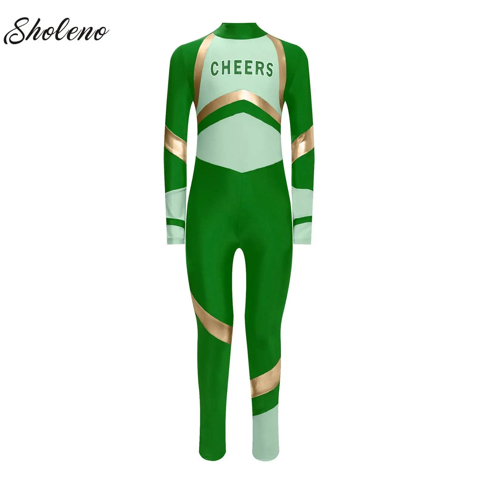 

Kids Long Sleeve Cheer Printed Full Body Unitard Bodysuit Dancewear Girls Gymnastics Leotards Skating Jumpsuits for Practice