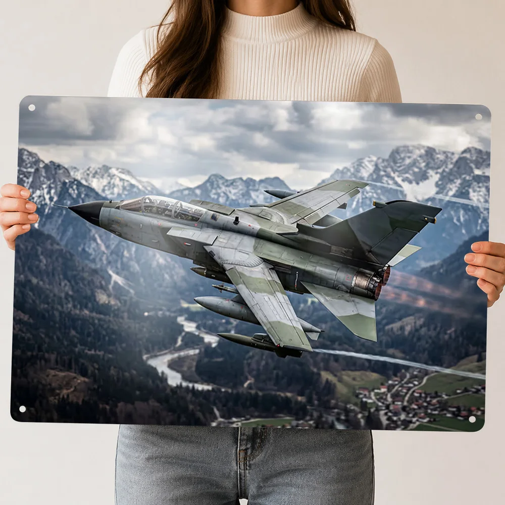 Military Jet Flying Over Mountains Metal Poster Perfect Gift for Fans Lovers Personalized Wall Art Metal Sign for Wand Deko Home