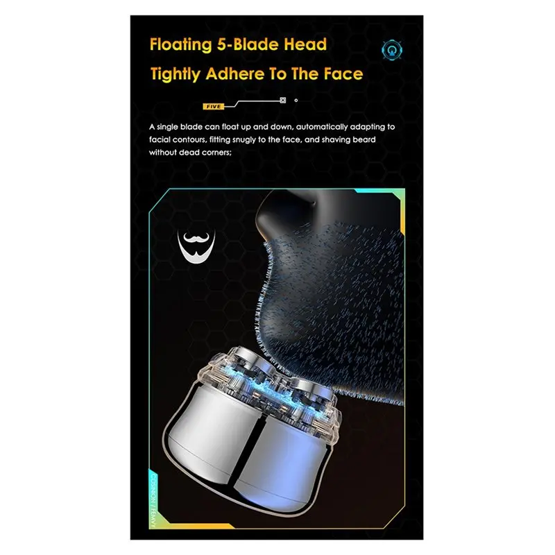 【GARMENT】Floating Blade 5D Electric Shaver Magnetic Adsorption With Travel Lock 2 Speed Rechargeable Bald Head Hair Clipper Blac