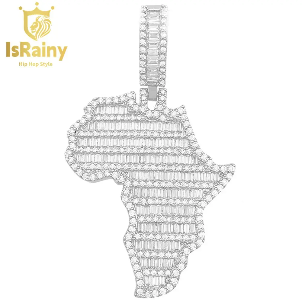 

IsRainy Hip Hop Rock 925 Sterling Silver VVS D Color Real GRA Moissanite Full Diamonds Africa Map Pendant Fine Jewelry Wholesale